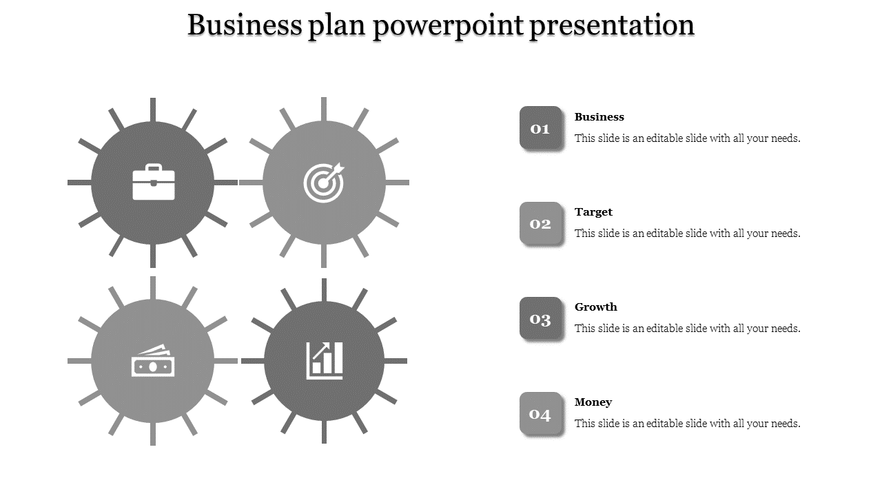 Attractive Business Plan Presentation Slide With Grey Color